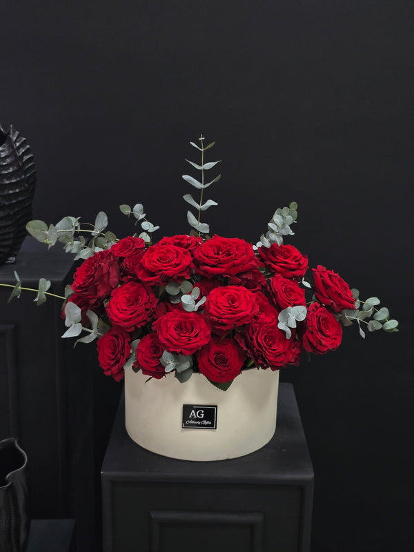 Eternal Elegance: Red Roses in White Leather Box