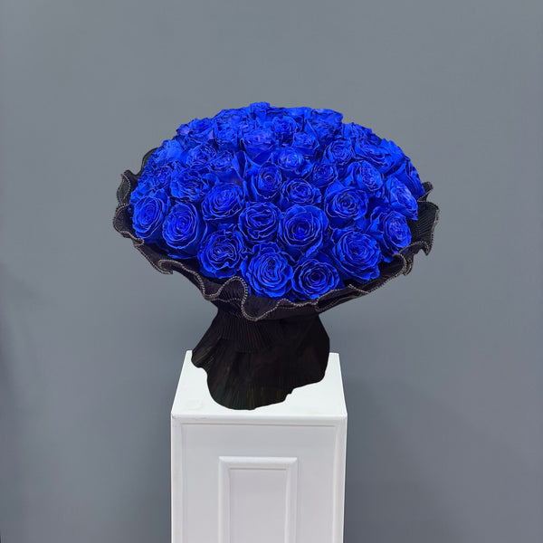 Sapphire Majesty Bouquet: A Regal Collection of 50 Blue Roses