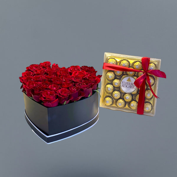 Chocolates and heart flowers