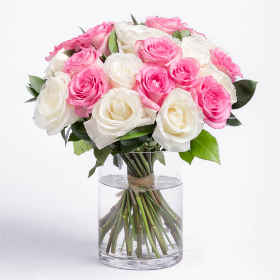 25 Pink And White Rose Arrangement