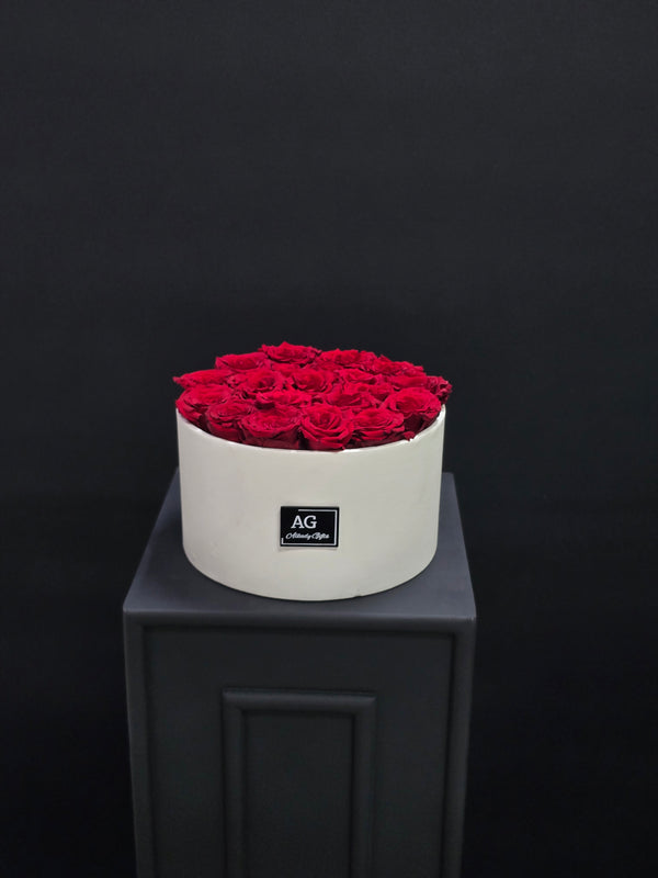 Pure Love: Red Roses in White Leather Box