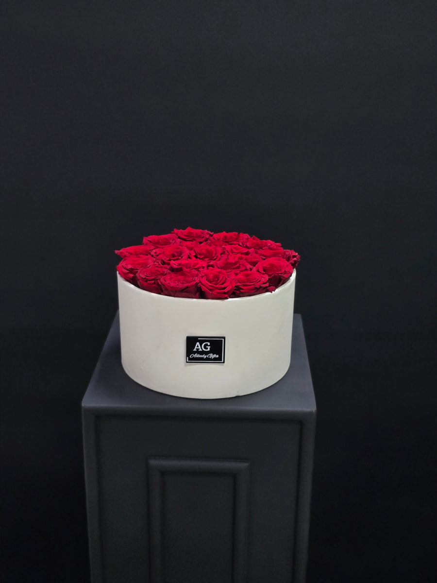 Pure Love: Red Roses in White Leather Box